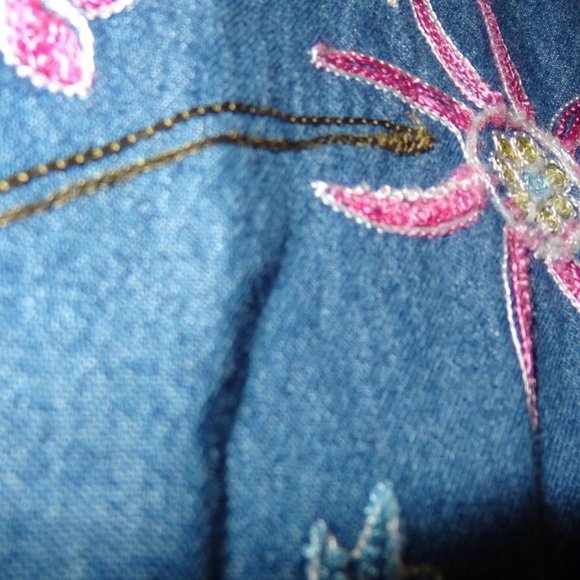 Studio Works Denim Jacket Embroidered Flowers Sz S - Picture 8 of 12